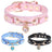 Heart rhinestone PU leather pet collar in Black, showing size and shape