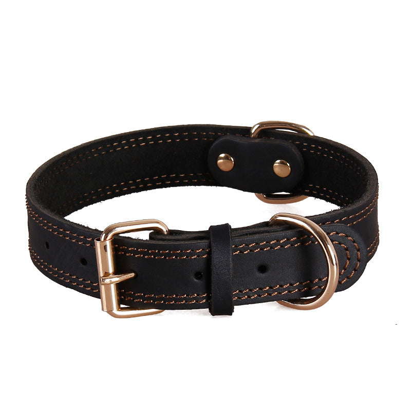 Cowhide leather dog collar with copper hook buckle, product image 4