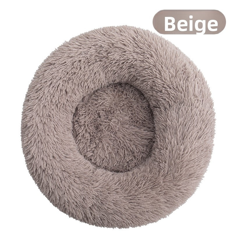 Light brown washable plush round pet bed with anti-slip base, photo 49