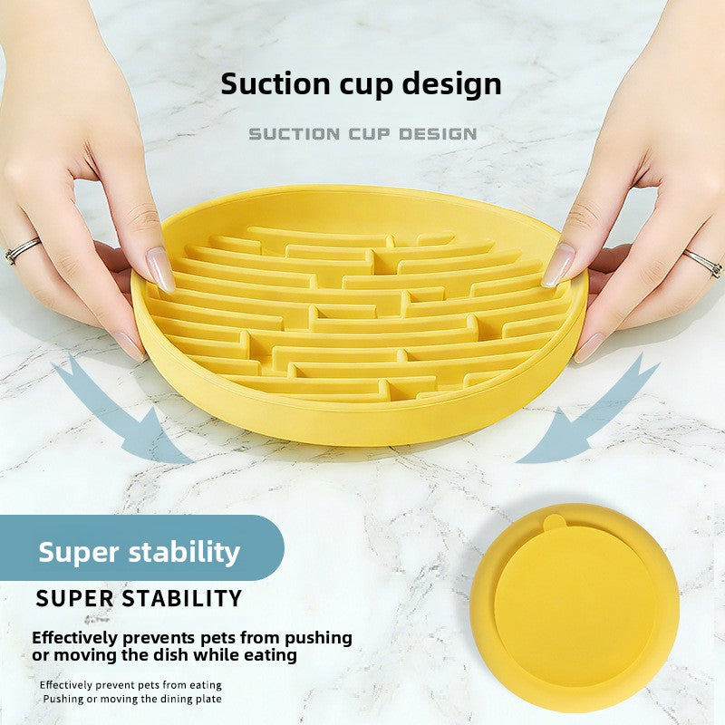 Silicone Slow Feeder Bowl with Suction Base for Cats and Dogs in Striped Design