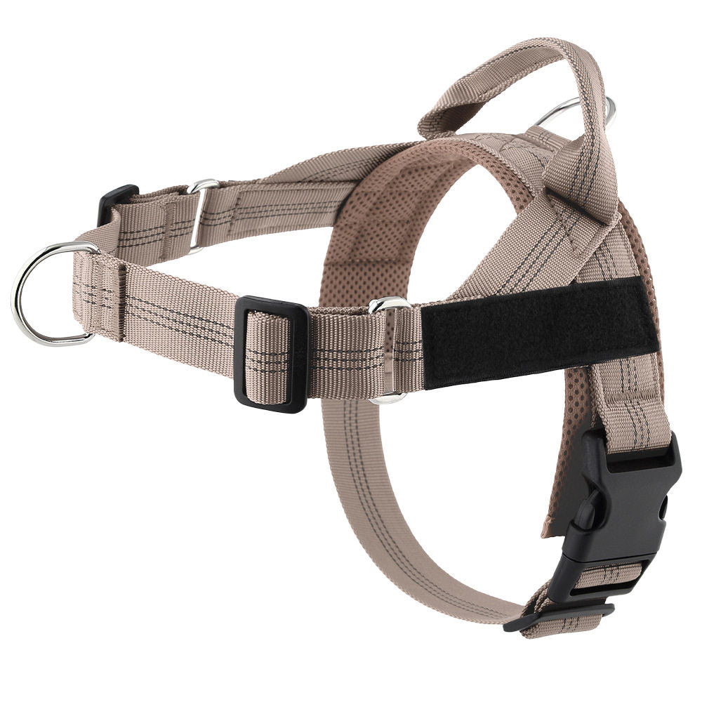 Wide chest nylon dog harness with front buckle and metal hardware, product image 31