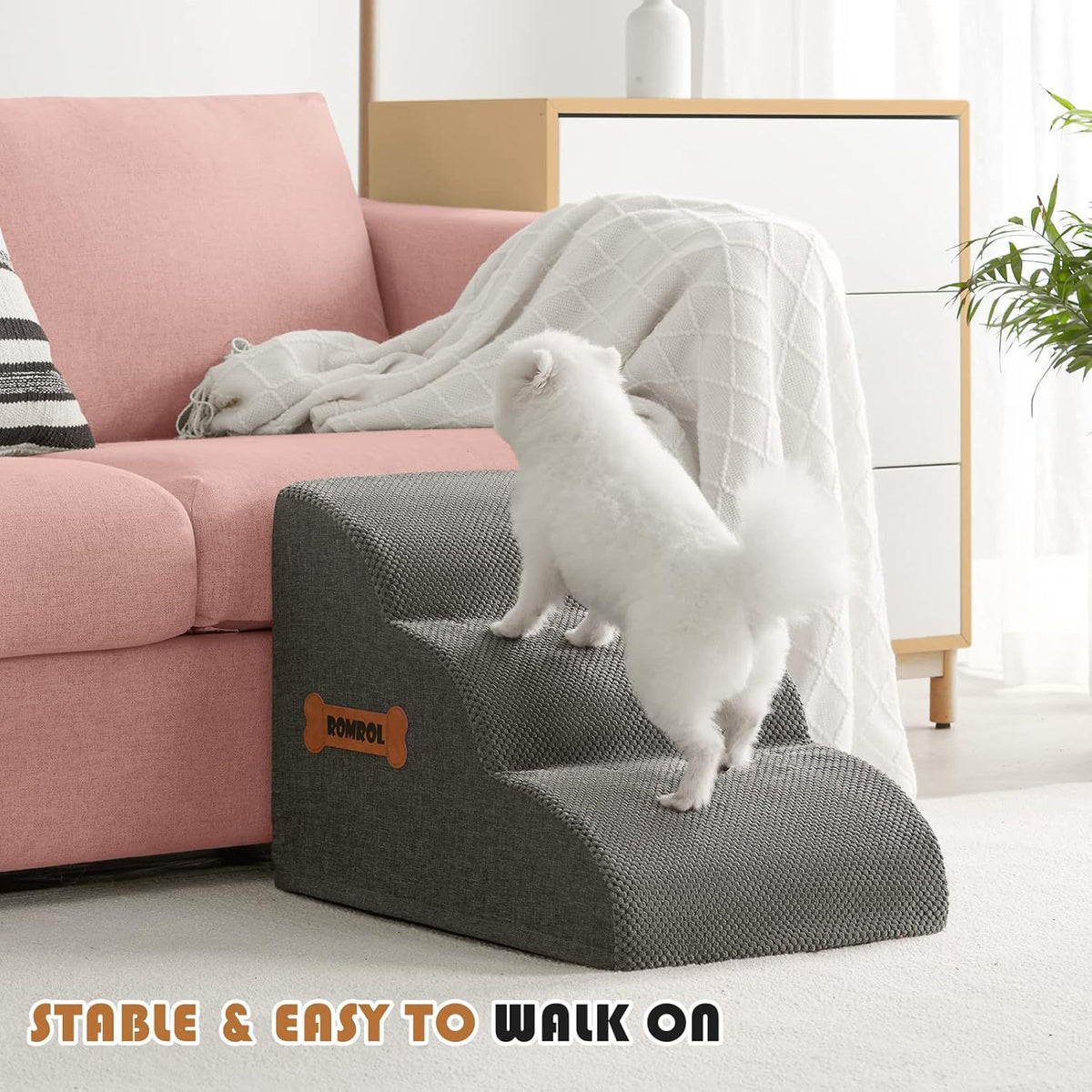 Gentle slope foam dog steps with grey cover, photo 1 of 11