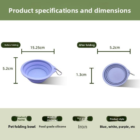 Outdoor Portable Folding Silicone Pet Bowl with Carabiner, 350ml and 650ml Sizes