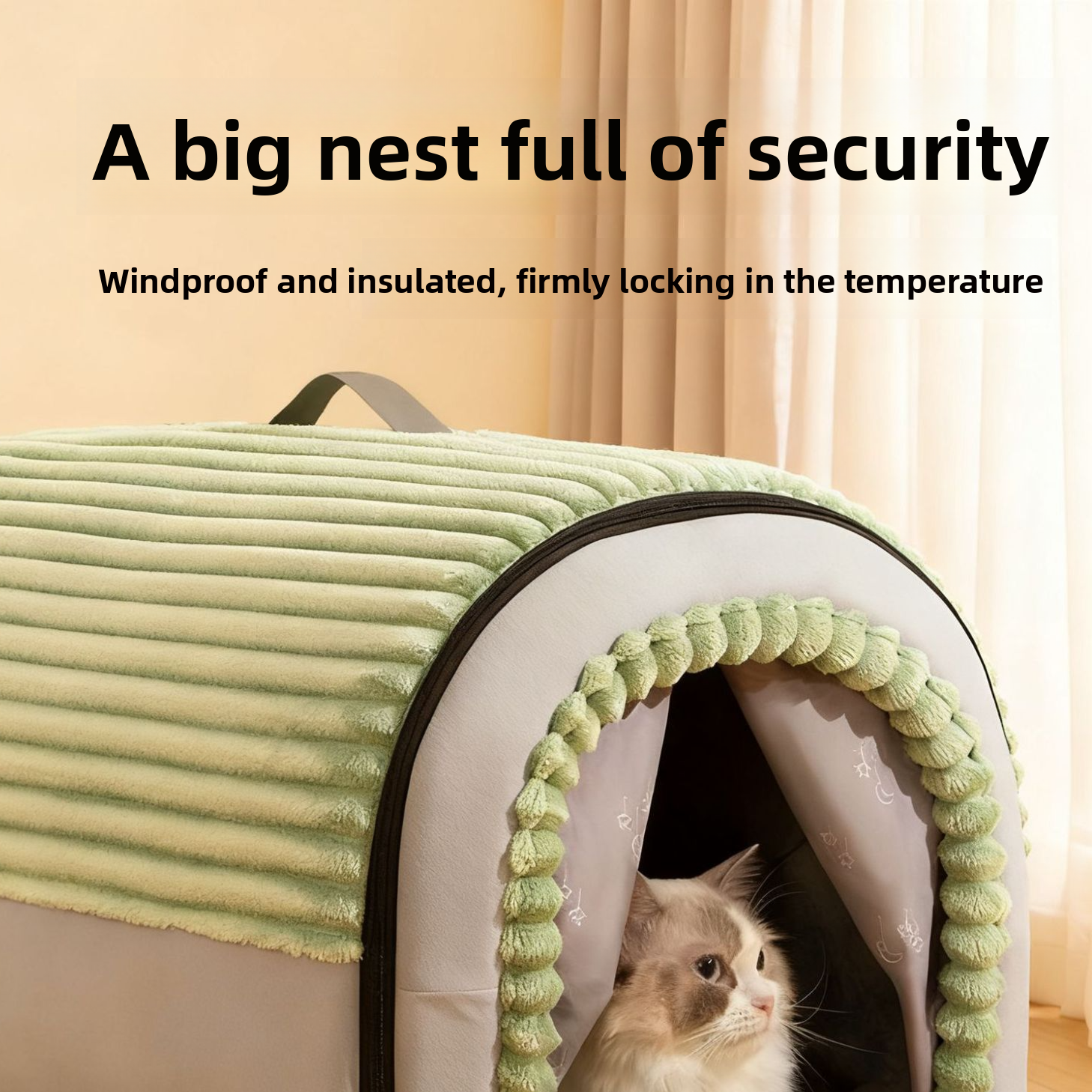 Grey enclosed pet house tent with door curtain, view 2