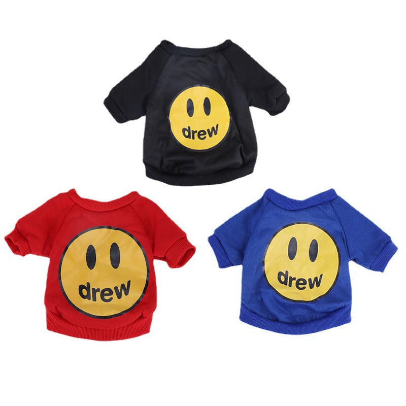 Smiley face cotton cat jumper in Blue Smiley, showing size and shape