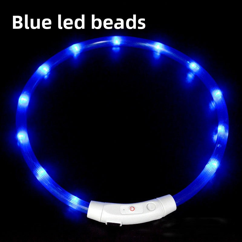 USB rechargeable LED silicone dog collar in Green Fibre Optic, side view