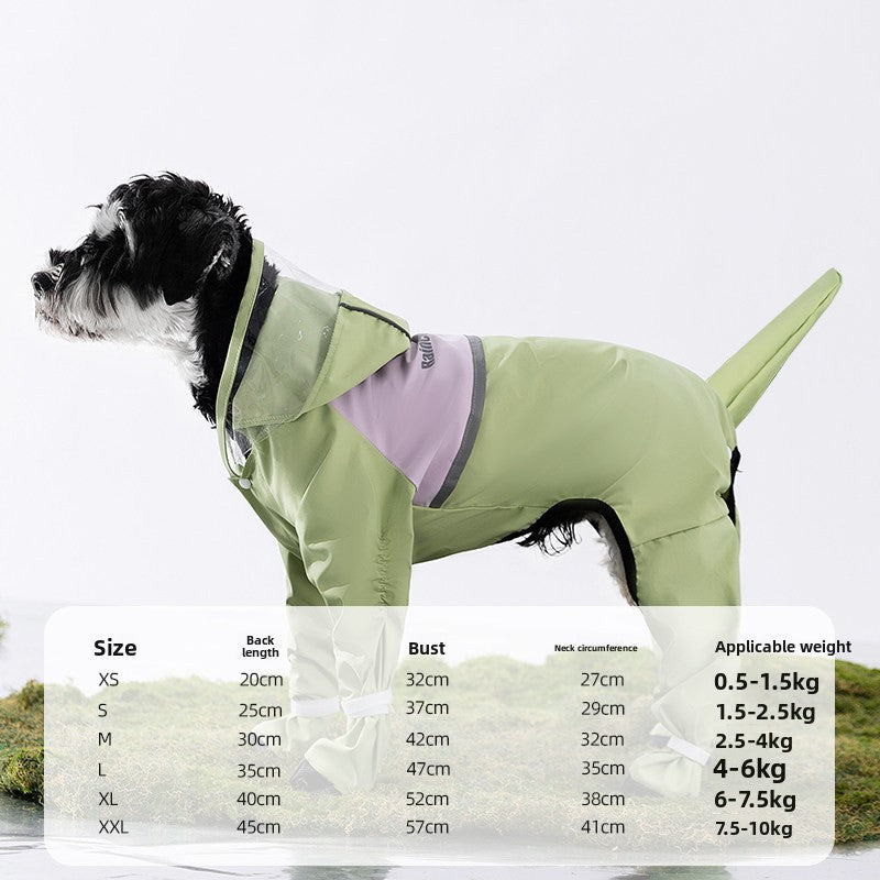 Full body four leg dog raincoats in twelve styles