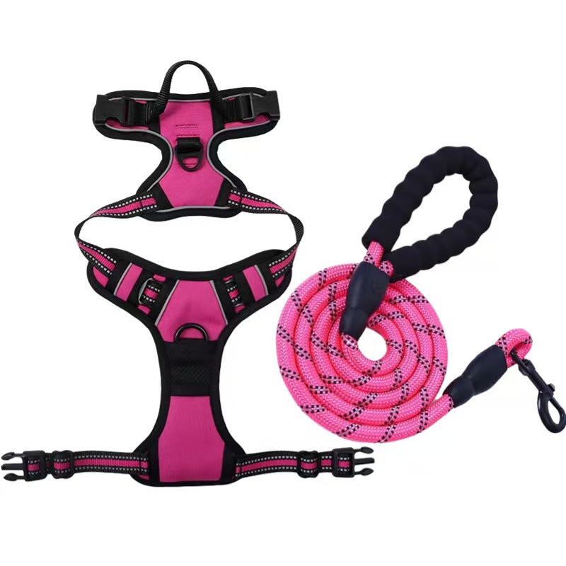Nylon vest dog harness with matching lead in peacock blue