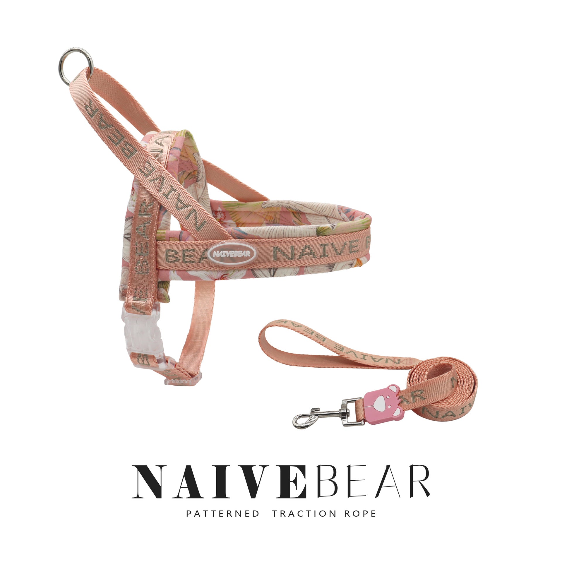 Printed saddle dog harness in cyan blue with retractable lead