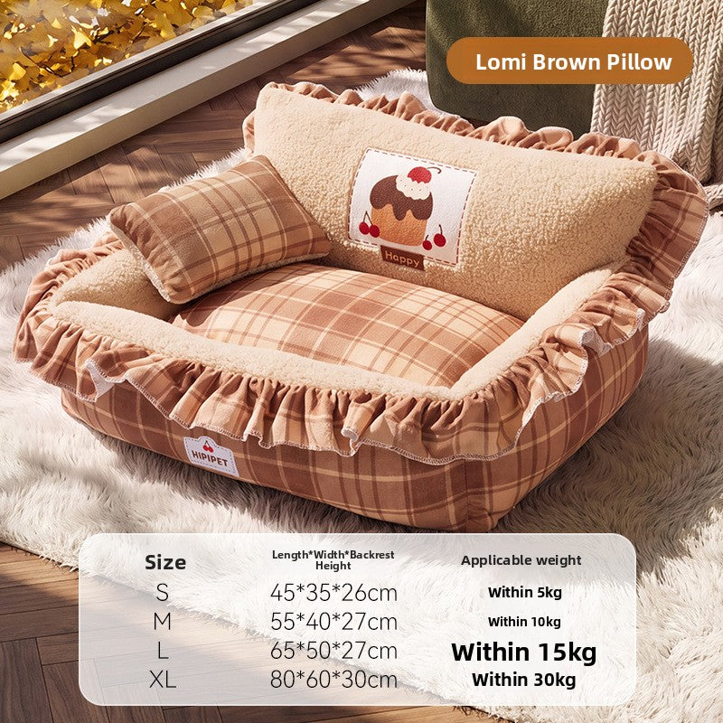 Detachable open pet bed with matching pillow in a cute print pattern, photo 16