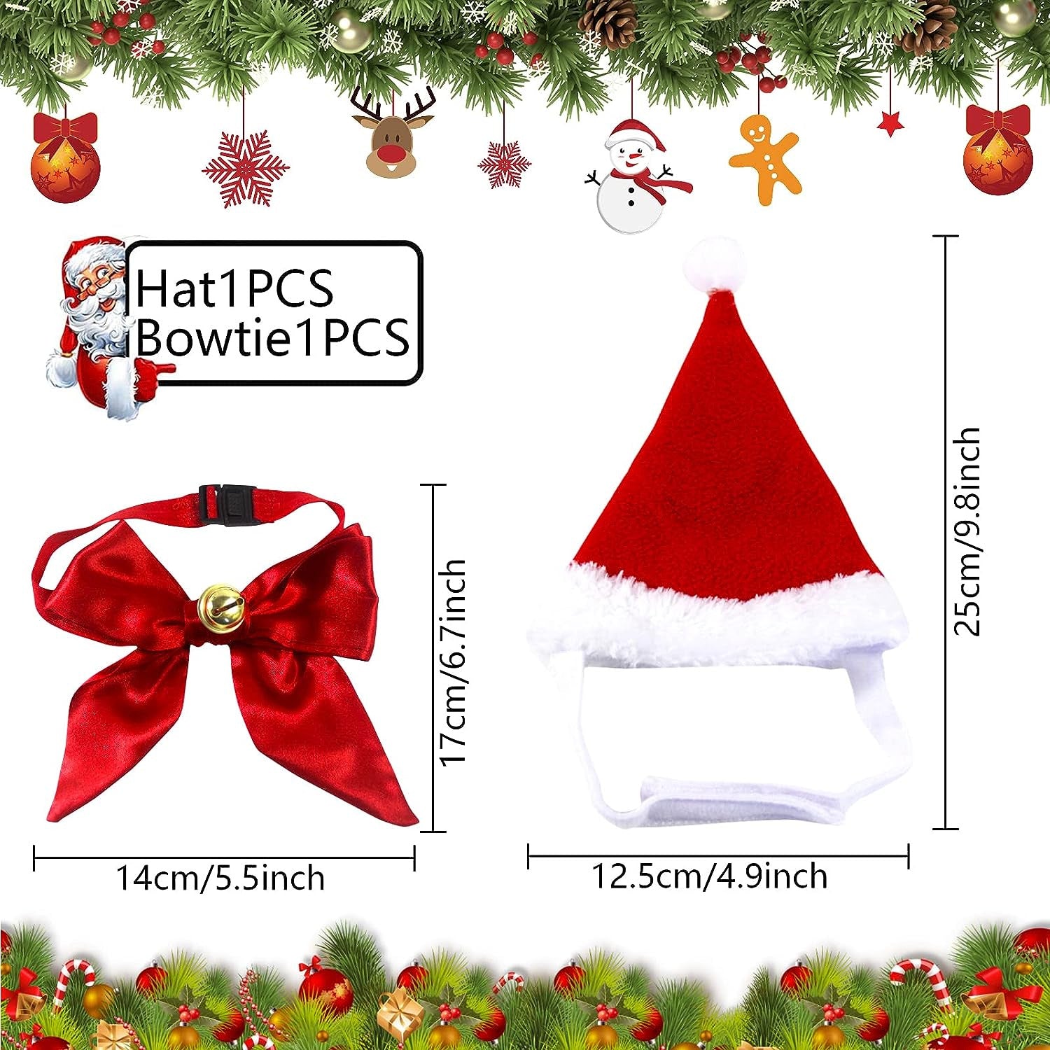 Christmas velvet pet scarf and hat set in Suit Set, close-up detail
