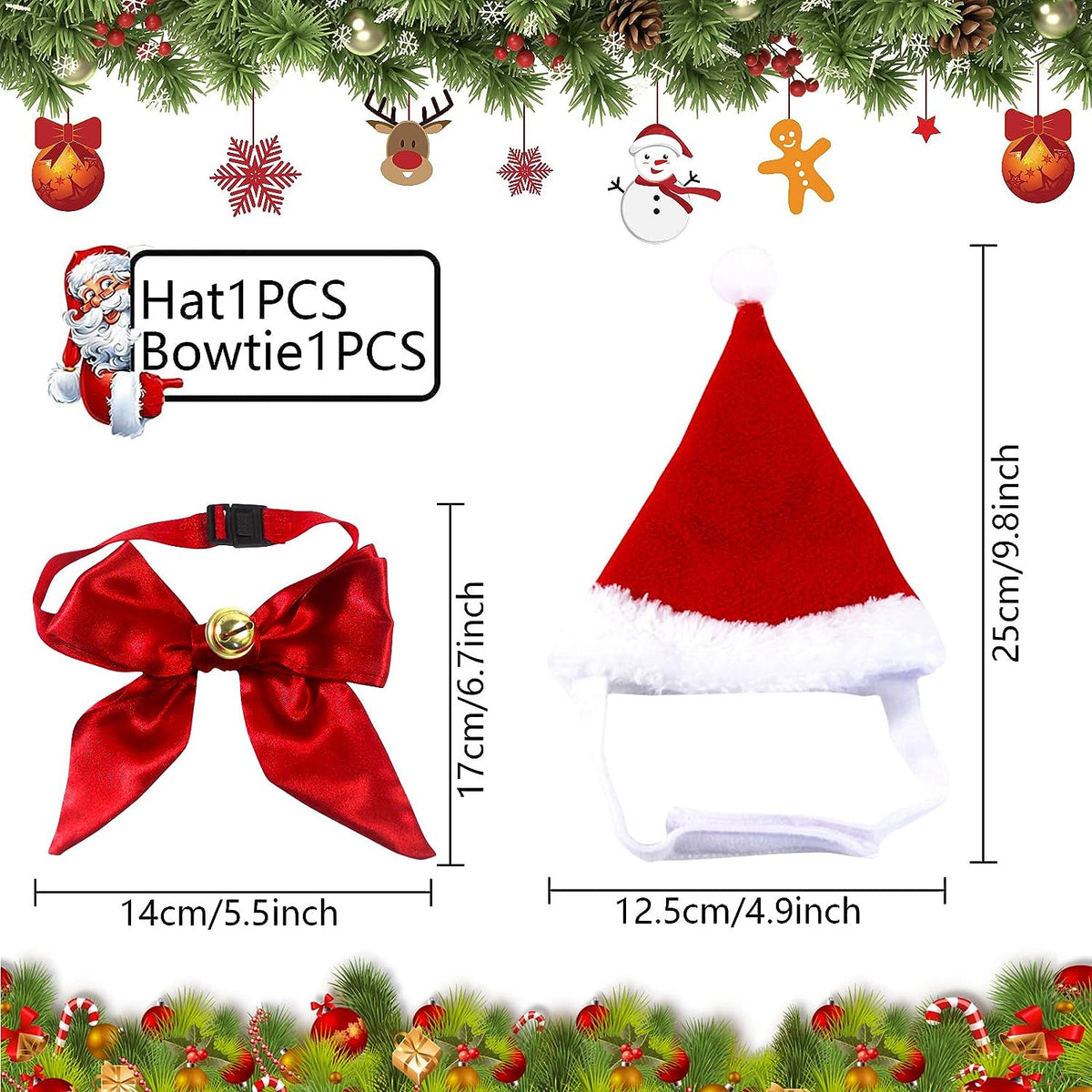 Christmas velvet pet scarf and hat set in Suit Set, close-up detail
