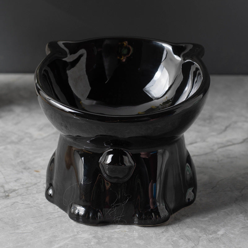 Cute Ceramic Raised Cat Bowl with Bell Detail and Anti-Spill Stable Base in Four Colours