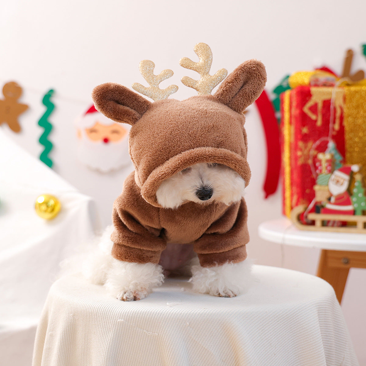 Golden antler reindeer flannel Christmas costume for cats and dogs