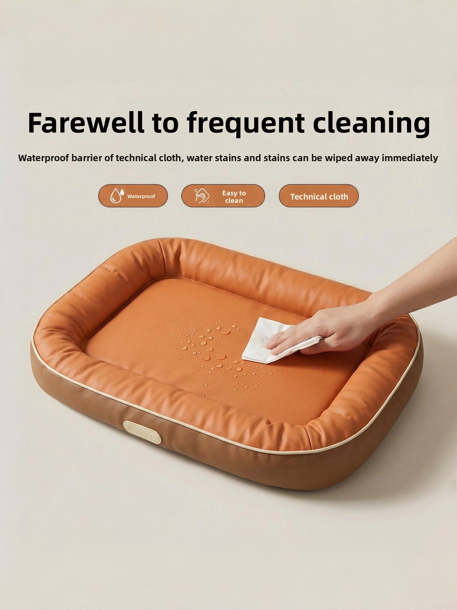 Waterproof leatherette oval dog bed in coffee orange