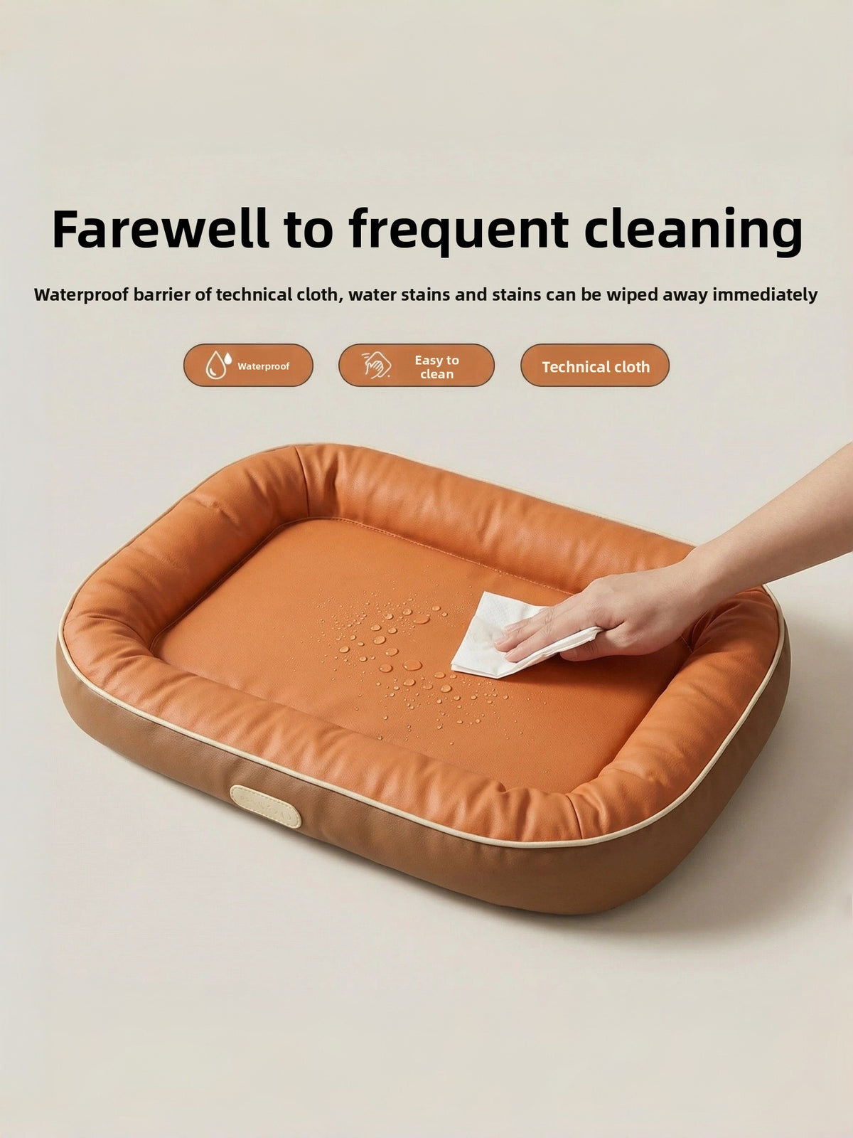 Waterproof leatherette oval dog bed in coffee orange