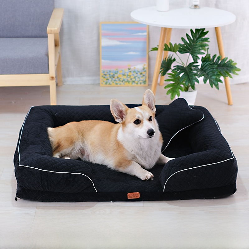 Plaid pet bed mat with pillow, detail photo 45