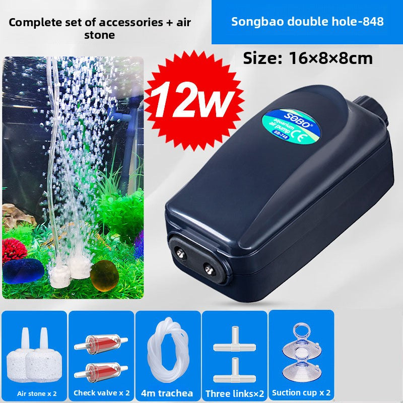 Quiet two outlet aquarium air pump with air stones and tubing, view 8