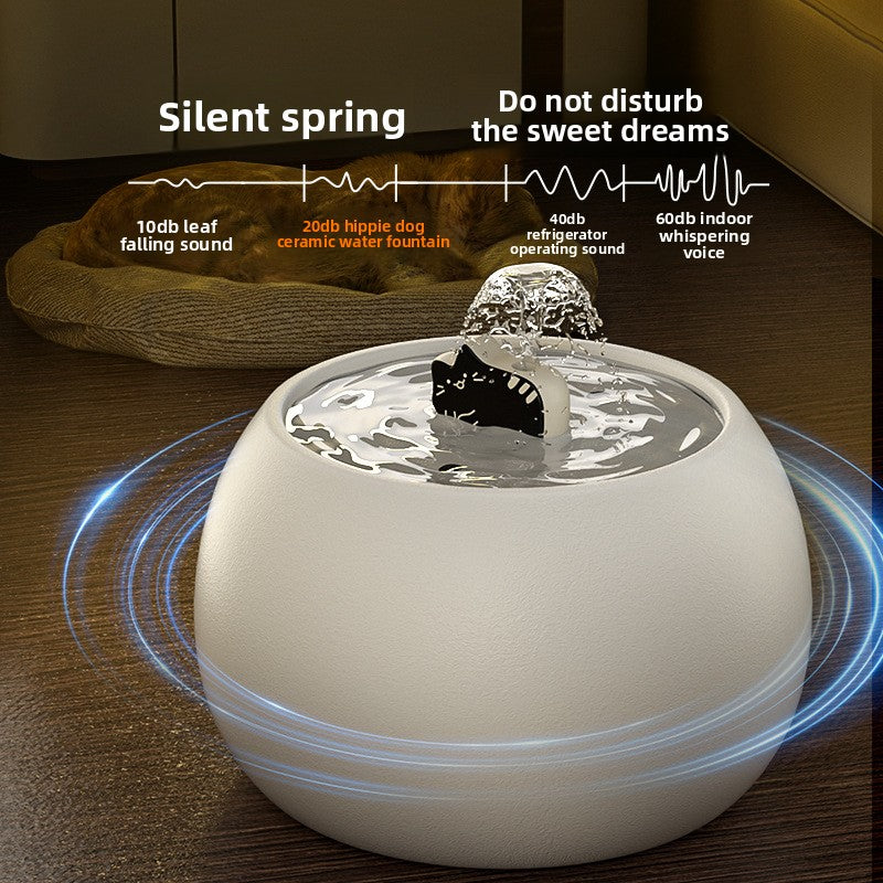 Ceramic Pet Water Fountain with Automatic Circulation and Kitten or Big Eyes Design