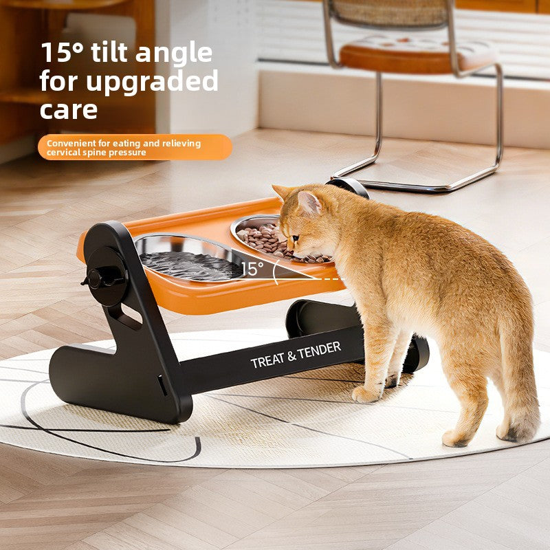 Adjustable Height Stainless Steel Raised Pet Bowl with Non-Slip Base in Single or Double
