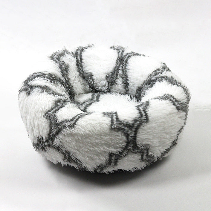 Round velvet cat bed mat for winter in Grey Check, size 50cm
