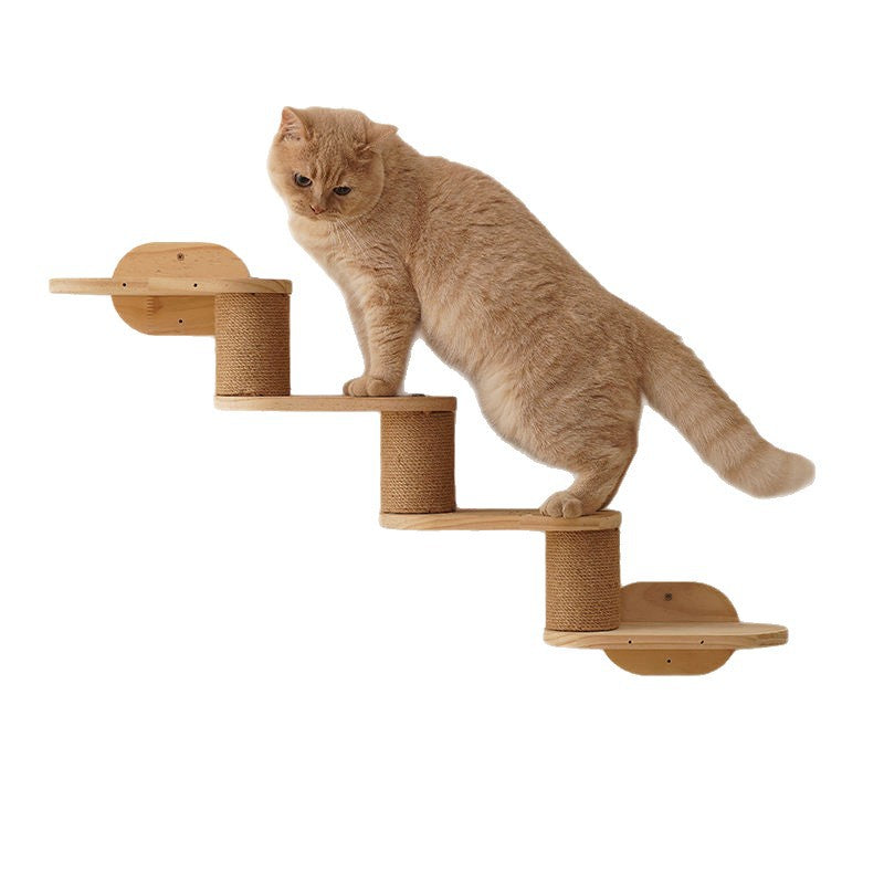 Wooden wall-mounted cat perch with hammock, product detail photo