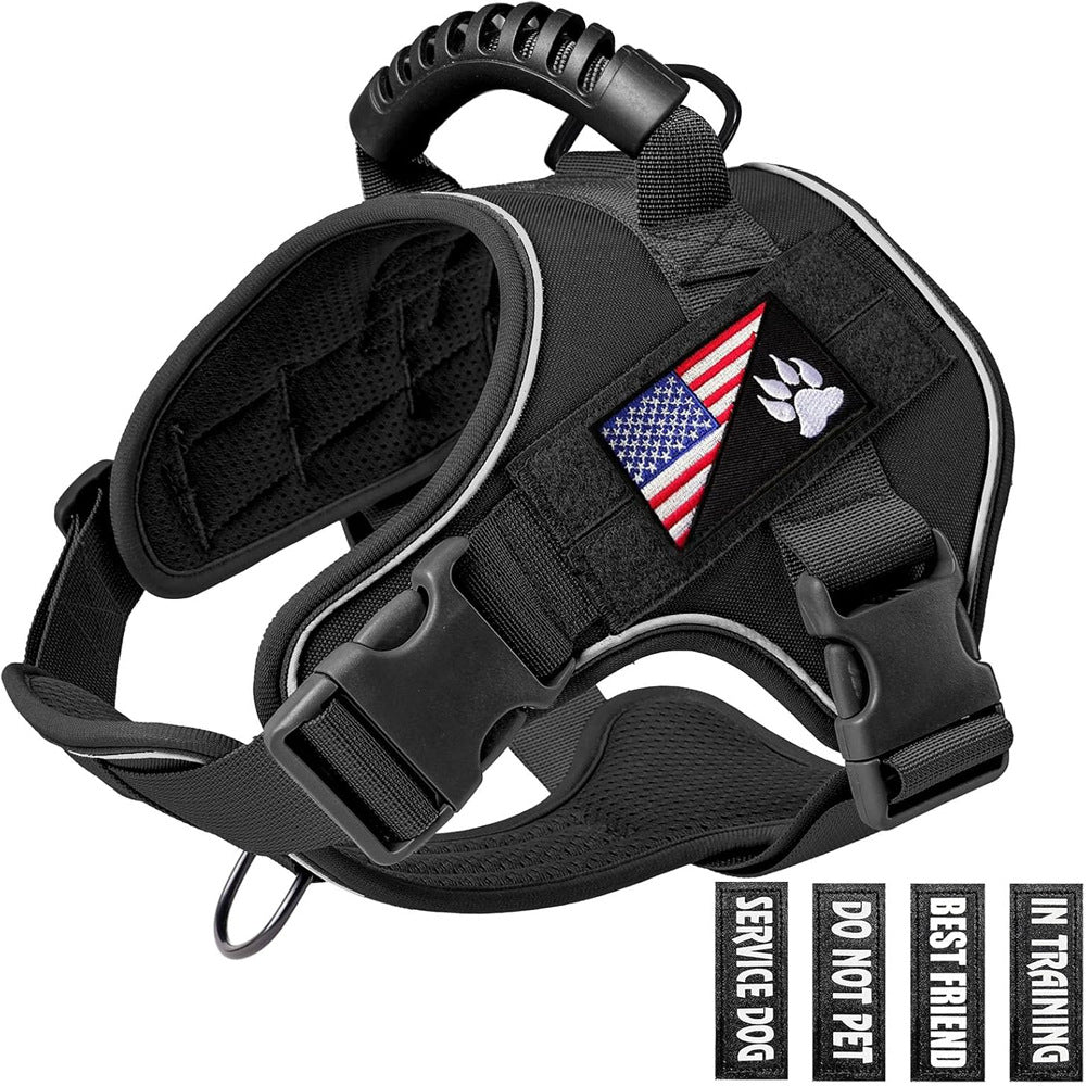 Military green tactical dog vest harness with adjustable straps
