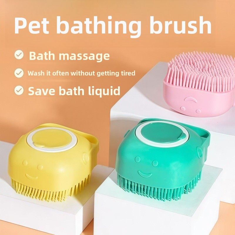 Refillable Shampoo Bath Brush for Dogs and Cats, Soft Silicone
