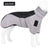Large dog in a grey and orange reflective padded gilet