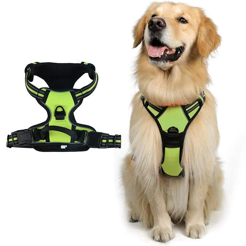 Bright reflective vest dog harness with adjustable straps in orange, view 18