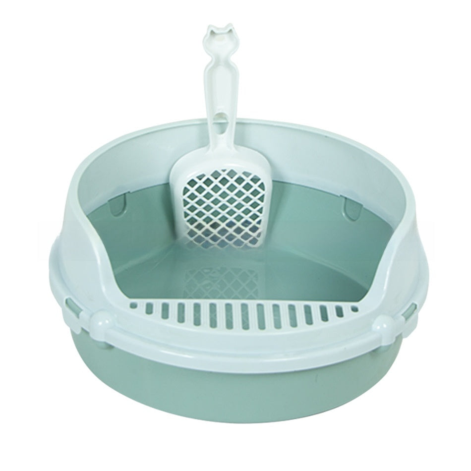 Round Semi-Enclosed Cat Litter Box with Shovel, Scratch Resistant