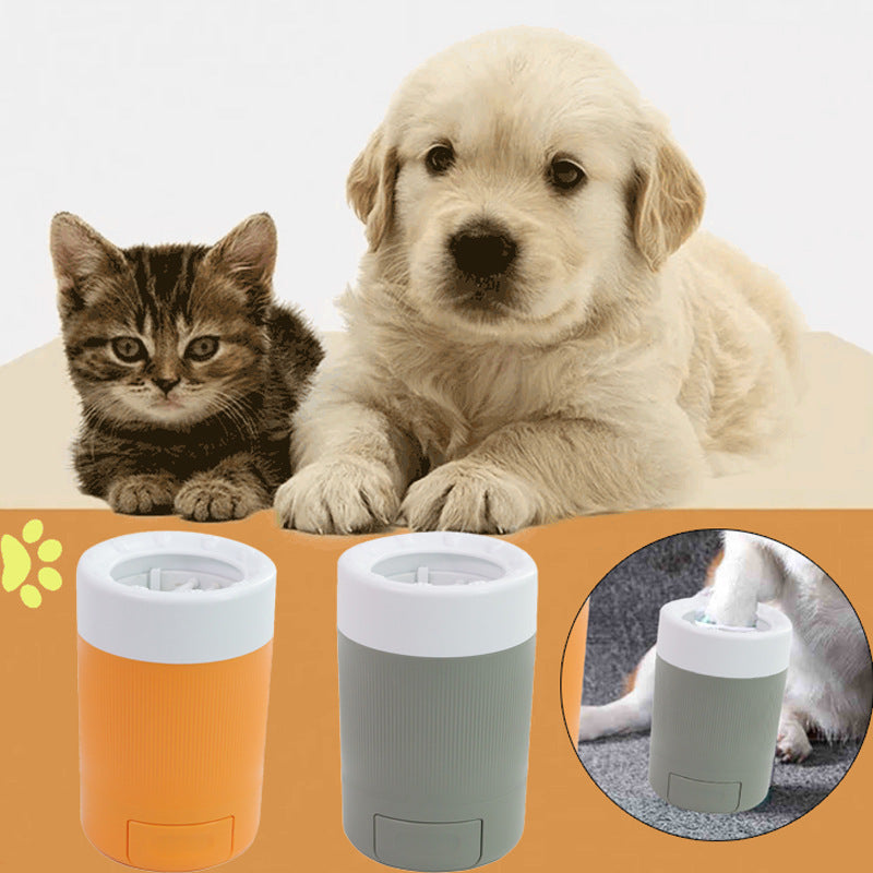 Semi-Automatic Paw Cleaner Cup for Dogs and Cats, Silicone Bristles