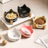 Anti-Spill Ceramic Pet Bowl with Wooden Stand and Cat Ear, Paw or Fish Bone Design