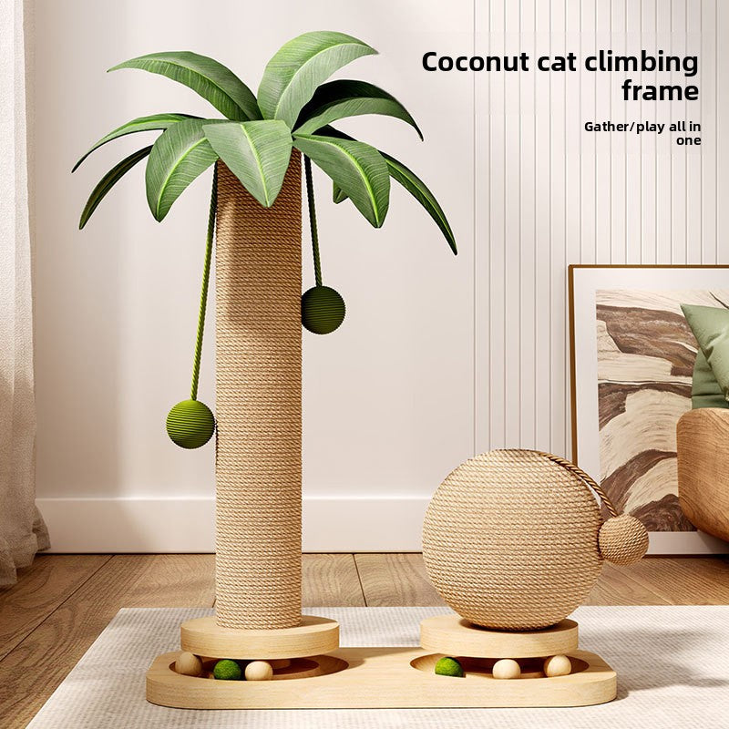 Palm tree cat climbing frame with rotating top and ball toys