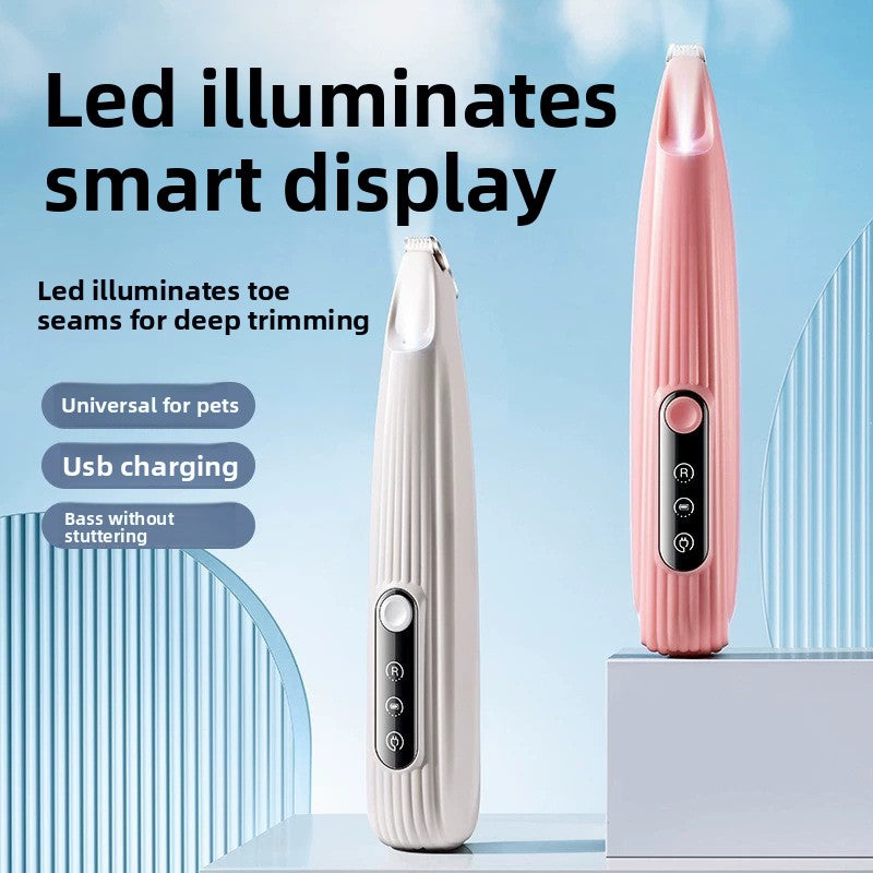 LED Pet Face and Paw Trimmer with Curved Blade and Oil Bottle