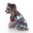 Coral fleece four-leg dog jumpsuit with holiday print in Pink Snowman, close-up detail