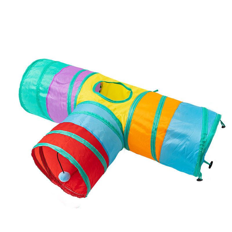 Foldable three-way cat tunnel toy in Seven-Colour Rainbow Tunnel