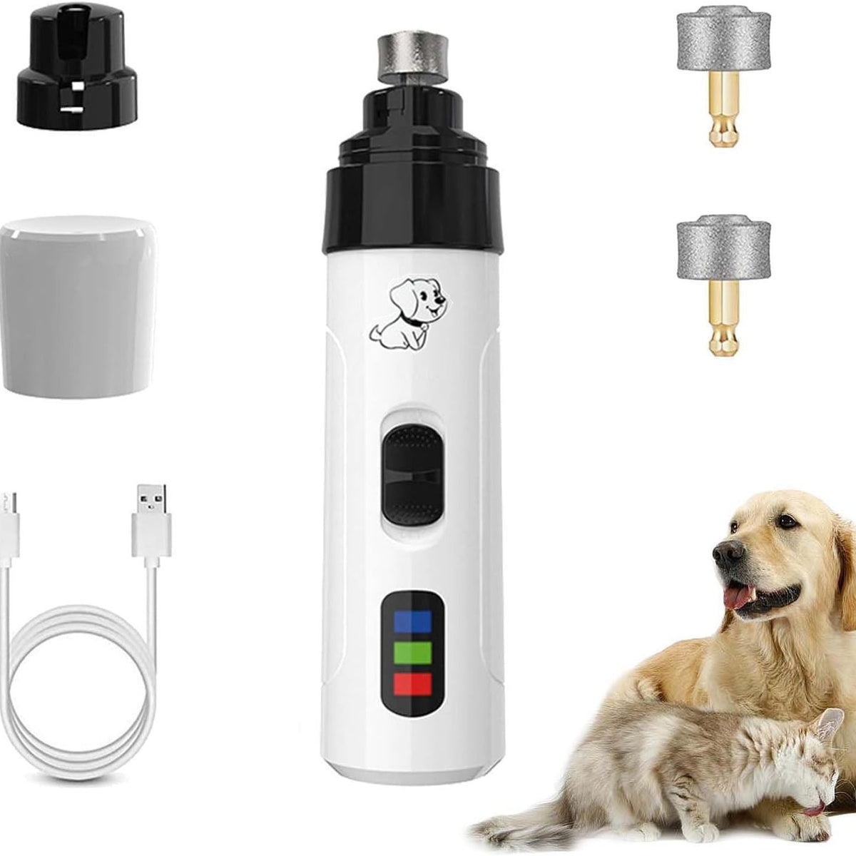 Dust-Free Pet Nail Grinder with LED Light, USB Rechargeable 2-Speed