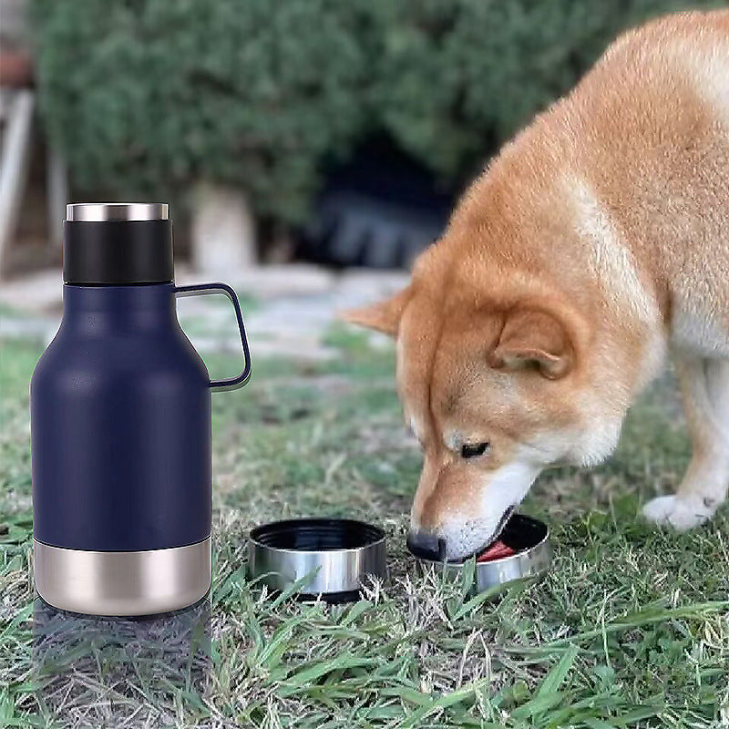 40oz Stainless Steel Insulated Pet Water Bottle with Cup Lid and Bowl Base, 1200ml