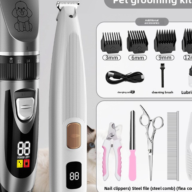 Rechargeable Pet Hair and Paw Trimmer with Dual LCD Display