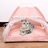 Pink enclosed cat tent bed with soft lining, view 3