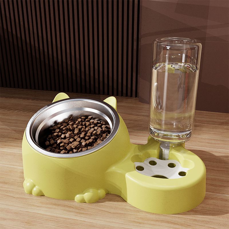 Dual Bowl Pet Feeder with Anti-Knock Base and Raised Neck Protection Design