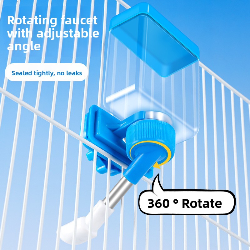 Blue automatic clip on bird water dispenser on cage, view 3