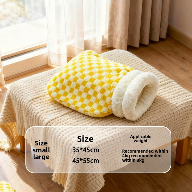 Flannel sleeping bag cat bed with enclosed design, photo 27 of 33