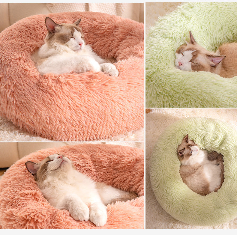 Deep round pet bed for cats and dogs, main product photo