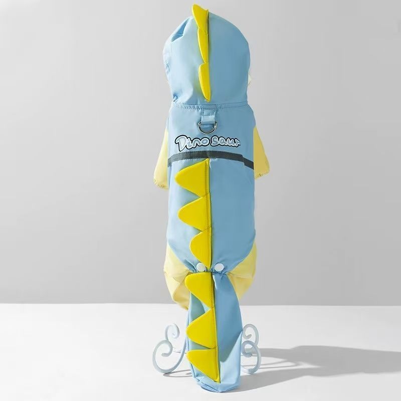 Blue waterproof dinosaur dog raincoat with four-leg full cover, product image 7