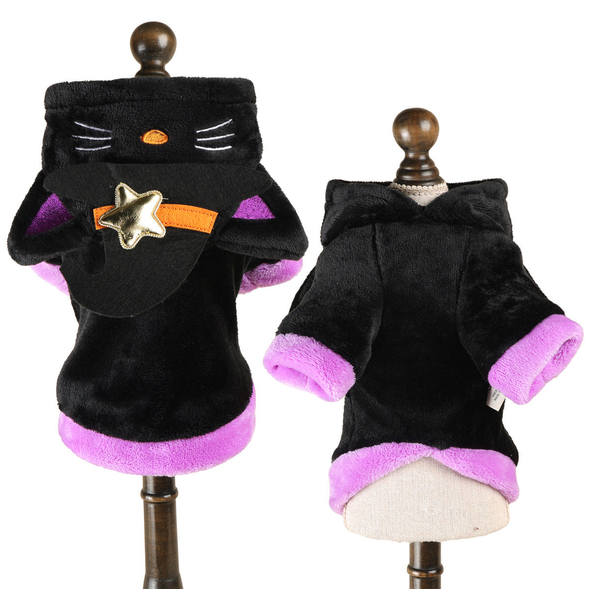 Cat wearing a pumpkin ghost Halloween costume with plaid detail