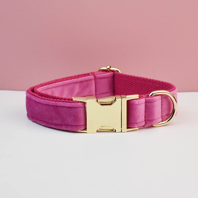 Rose red velvet dog collar and lead, 5 sizes available