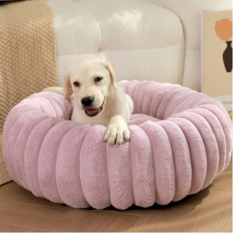 Wavy round pet nest bed for cats and small dogs in Pink, Fixed Cover