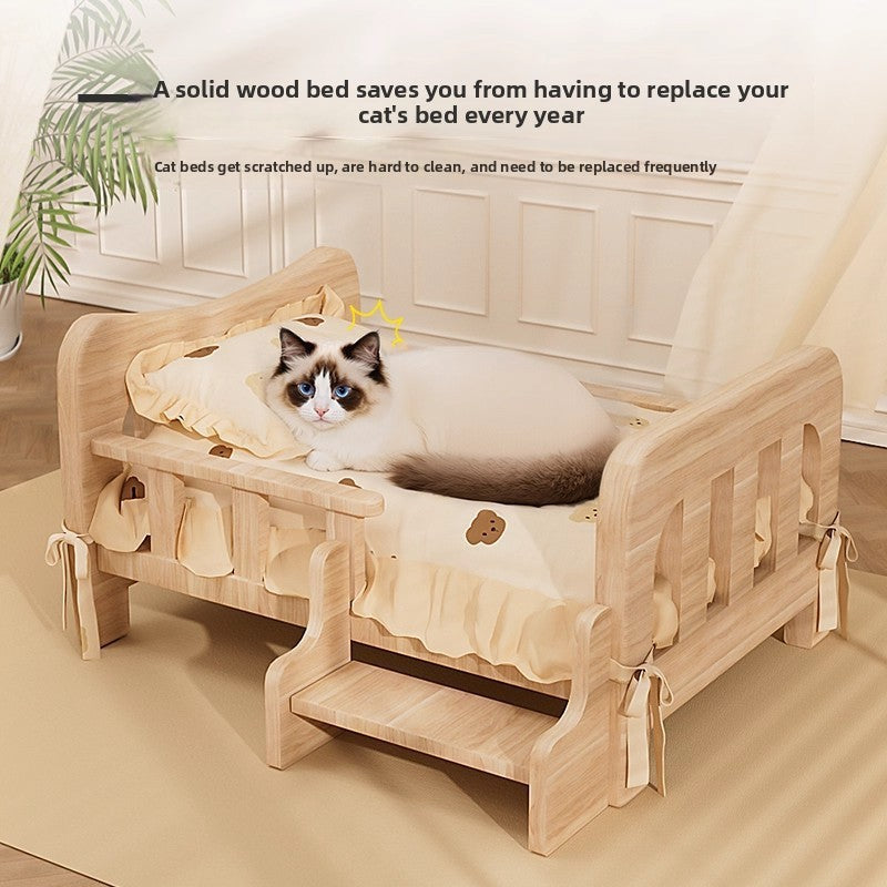 Solid Wood Raised Dog Bed, Elevated Kennel with Mat Option